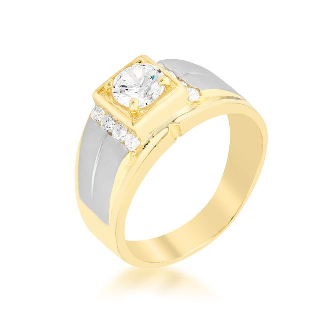 Cubic Zirconia Two-Tone Men's Ring - LinkagejewelrydesignLinkagejewelrydesign