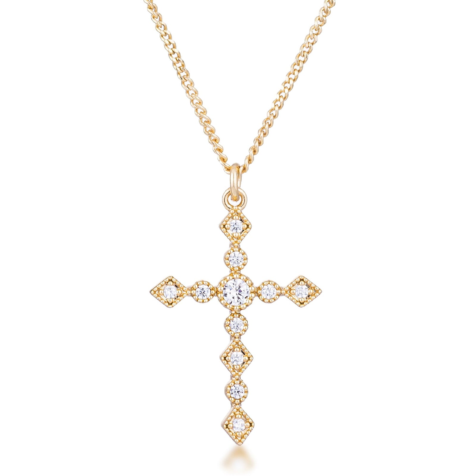 Dainty Art Deco Gold Plated Clear CZ Cross Pendant - LinkagejewelrydesignLinkagejewelrydesign