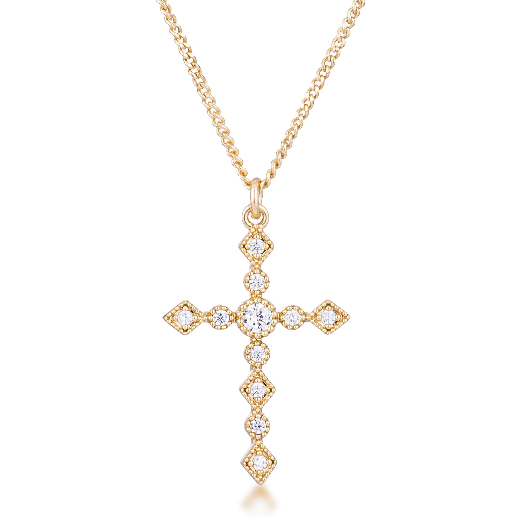 Dainty Art Deco Gold Plated Clear CZ Cross Pendant - LinkagejewelrydesignLinkagejewelrydesign