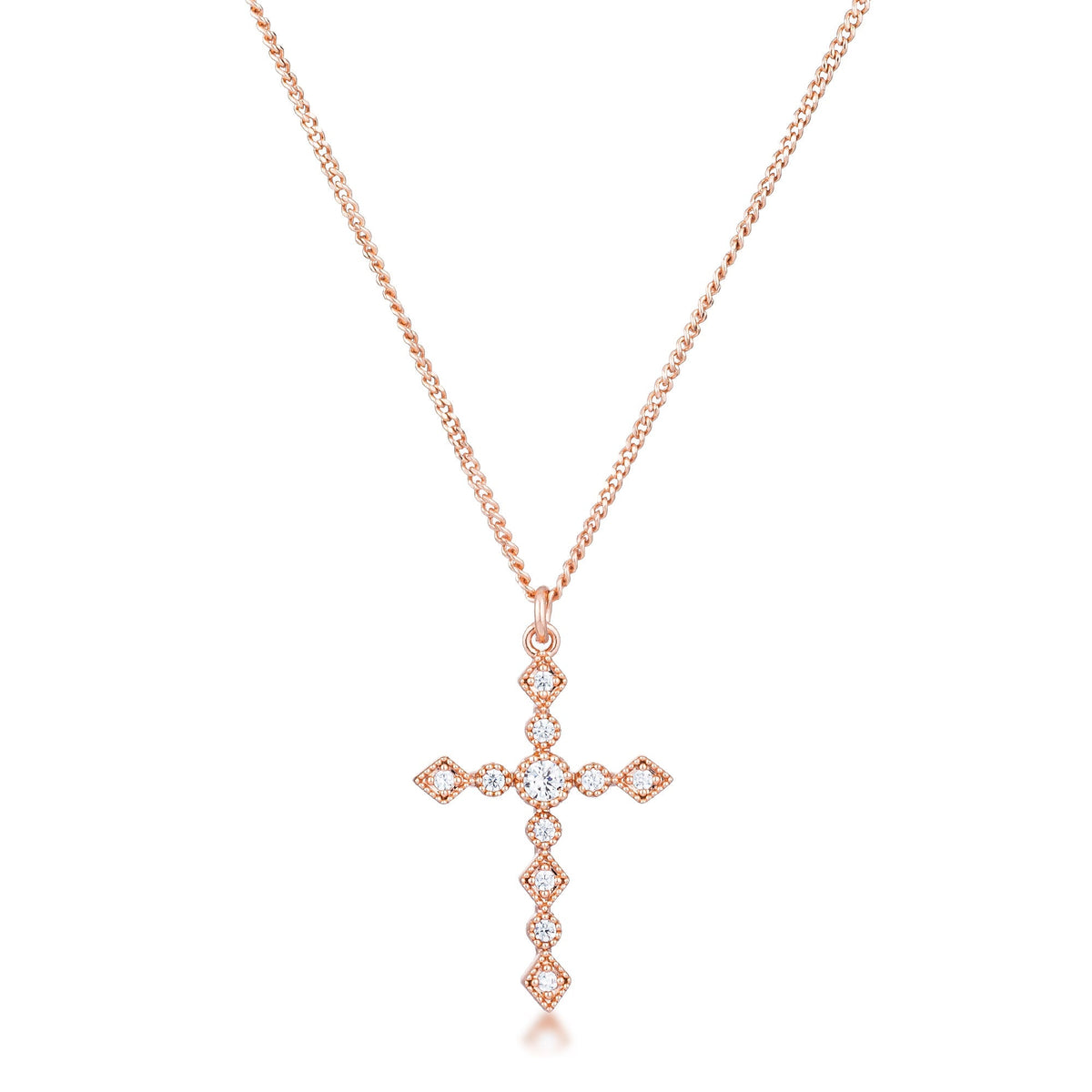 Dainty Art Deco Rose Gold Plated Clear CZ Cross Pendant - LinkagejewelrydesignLinkagejewelrydesign