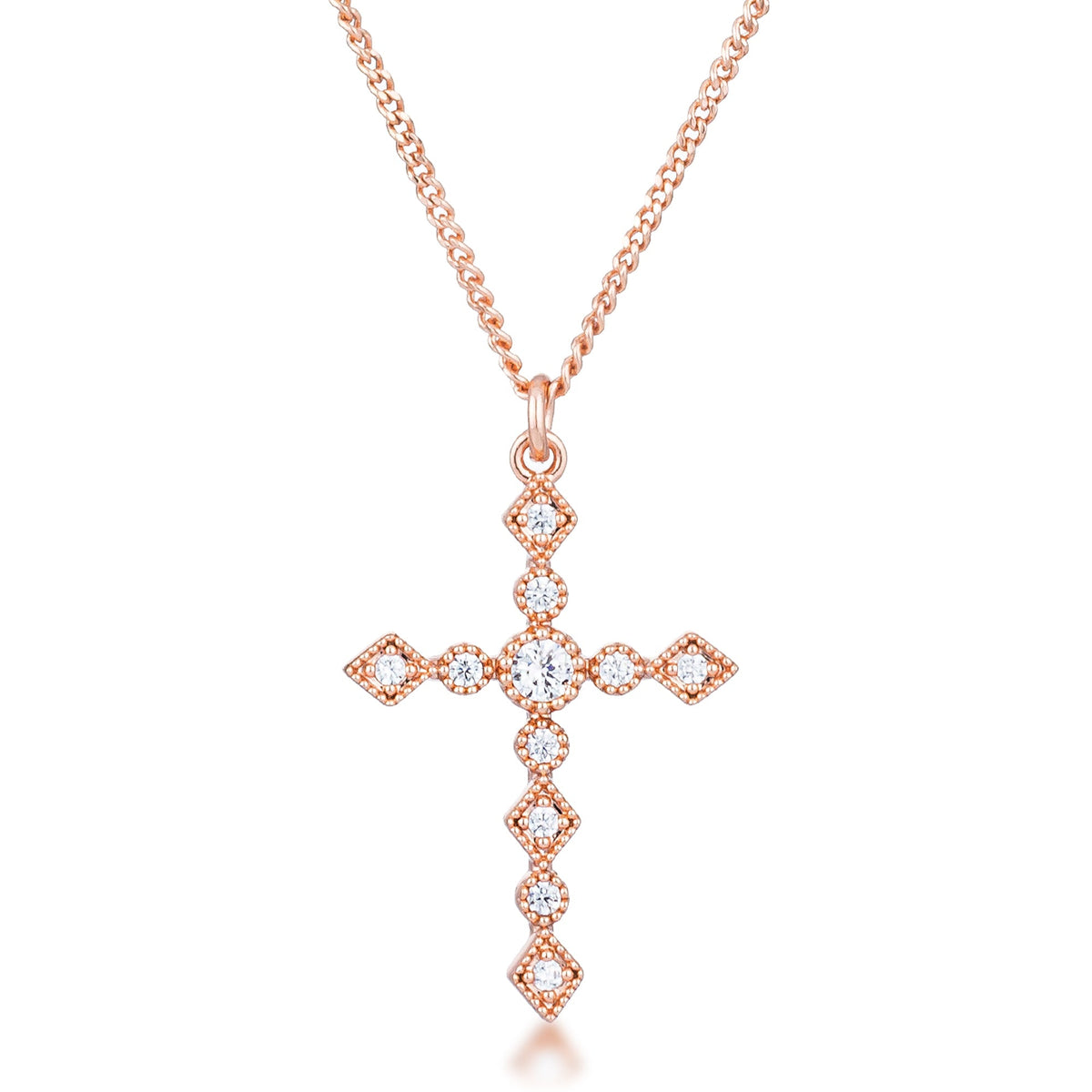 Dainty Art Deco Rose Gold Plated Clear CZ Cross Pendant - LinkagejewelrydesignLinkagejewelrydesign