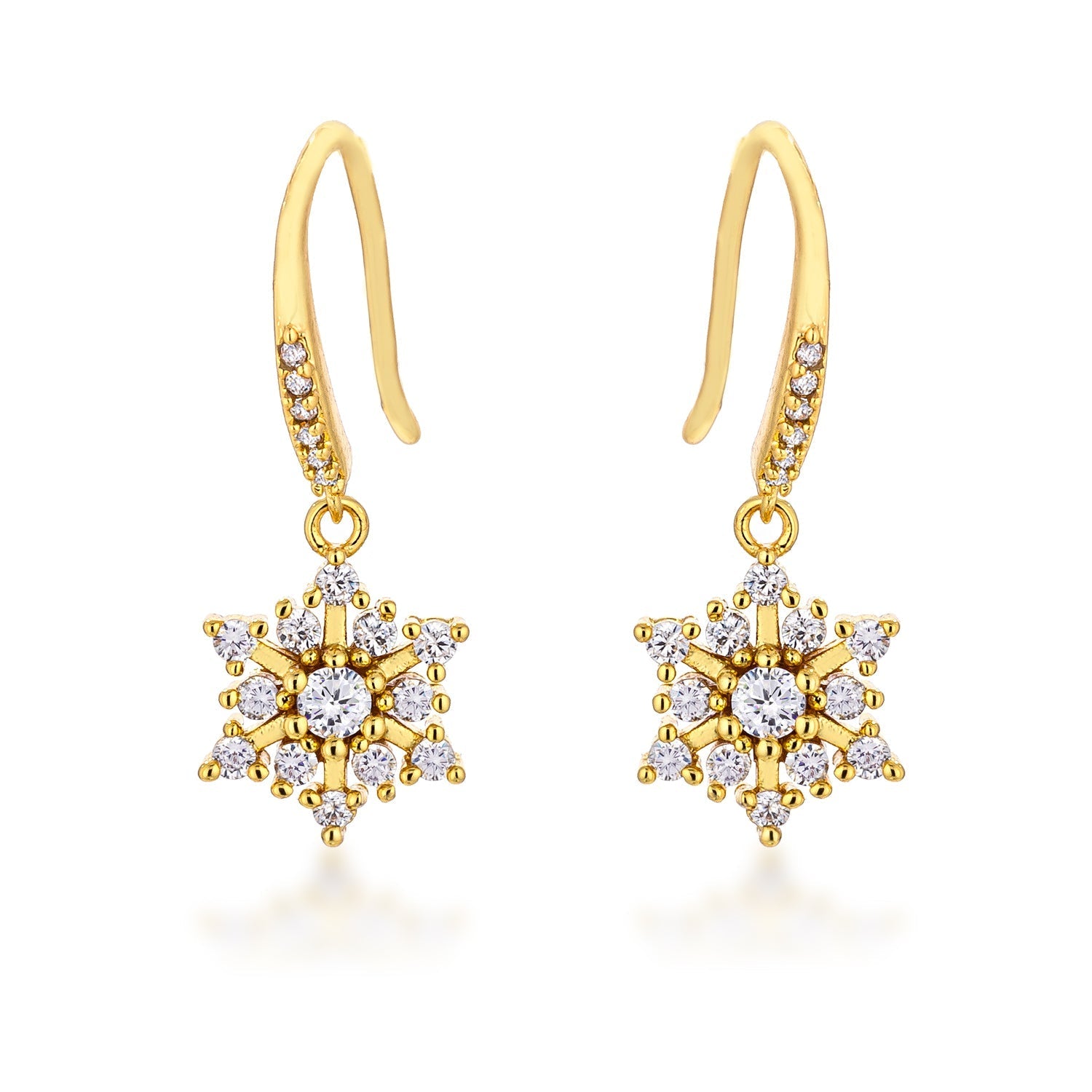 Dainty Gold Plated Snowflake Drop Earrings - LinkagejewelrydesignLinkagejewelrydesign