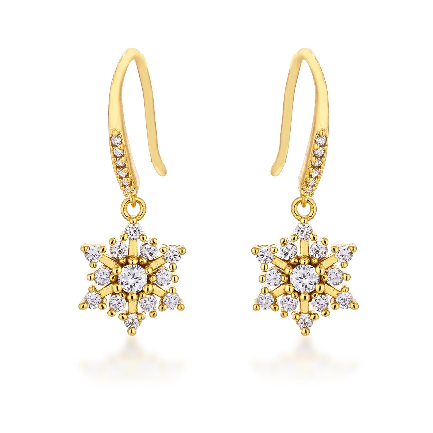 Dainty Gold Plated Snowflake Drop Earrings - LinkagejewelrydesignLinkagejewelrydesign