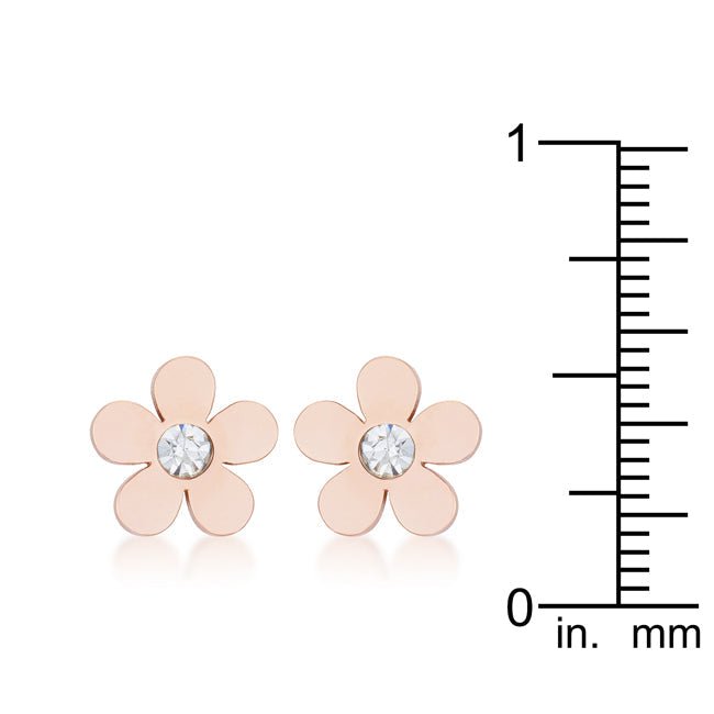 Daisy 0.3ct CZ Rose Gold Stainless Steel Flower Stud Earrings - LinkagejewelrydesignLinkagejewelrydesign