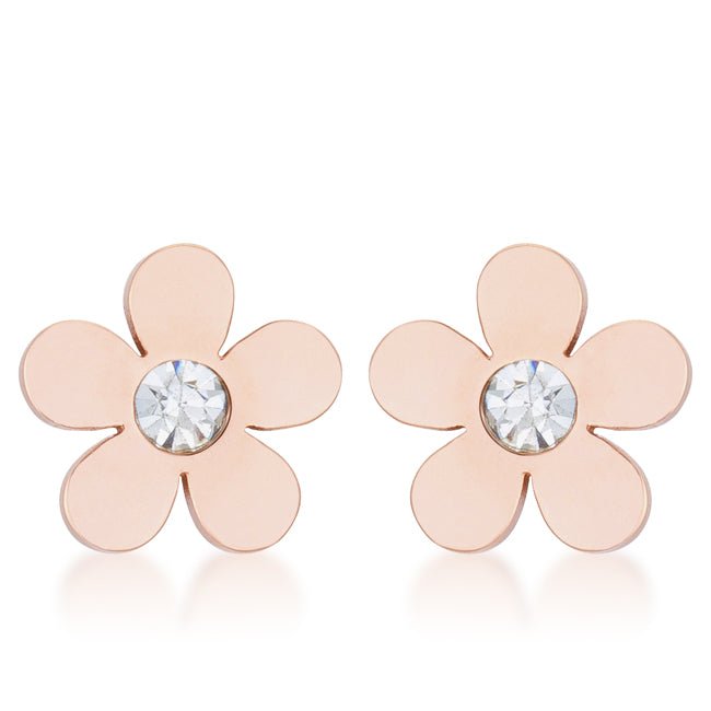Daisy 0.3ct CZ Rose Gold Stainless Steel Flower Stud Earrings - LinkagejewelrydesignLinkagejewelrydesign