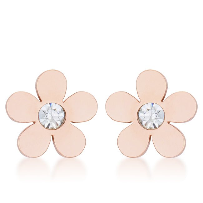 Daisy 0.3ct CZ Rose Gold Stainless Steel Flower Stud Earrings - LinkagejewelrydesignLinkagejewelrydesign