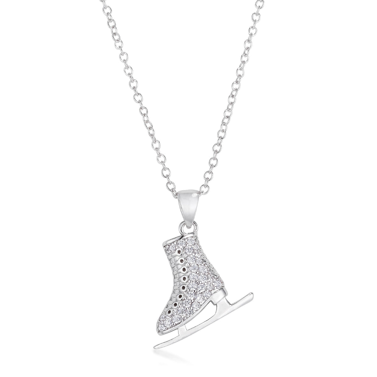 Delicate .4Ct Rhodium Plated Ice Skate Pendant - LinkagejewelrydesignLinkagejewelrydesign