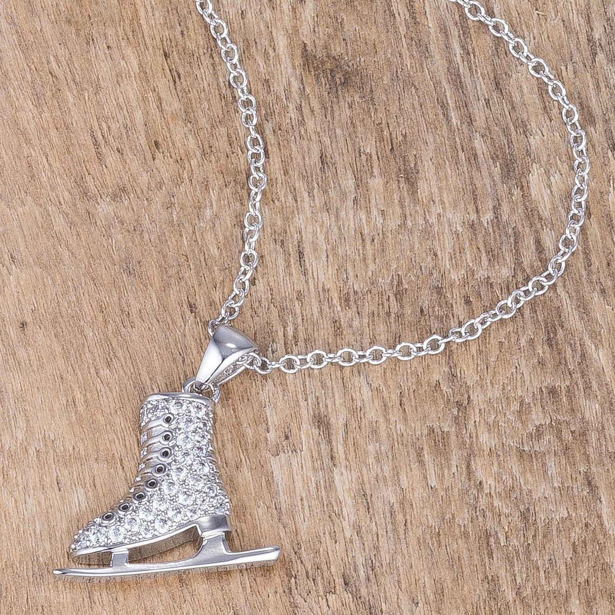 Delicate .4Ct Rhodium Plated Ice Skate Pendant - LinkagejewelrydesignLinkagejewelrydesign