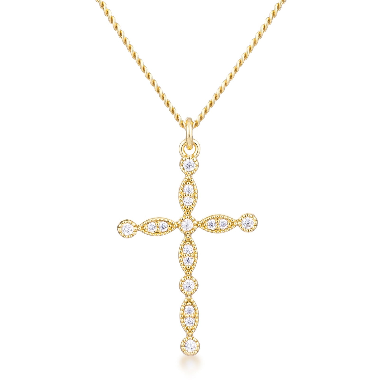 Delicate Vintage Gold Plated Clear CZ Cross Pendant - LinkagejewelrydesignLinkagejewelrydesign