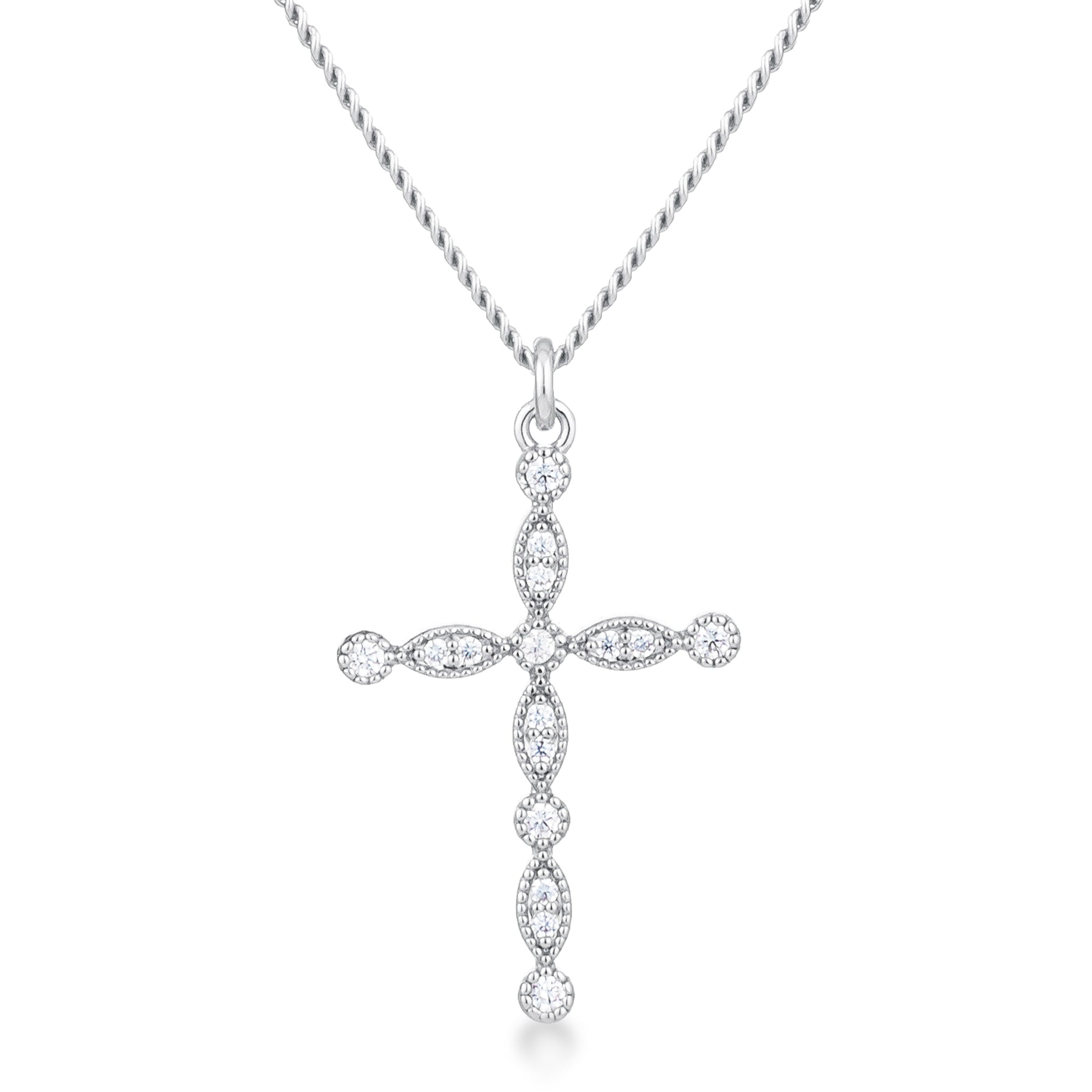 Delicate Vintage Rhodium Plated Clear CZ Cross Pendant - LinkagejewelrydesignLinkagejewelrydesign