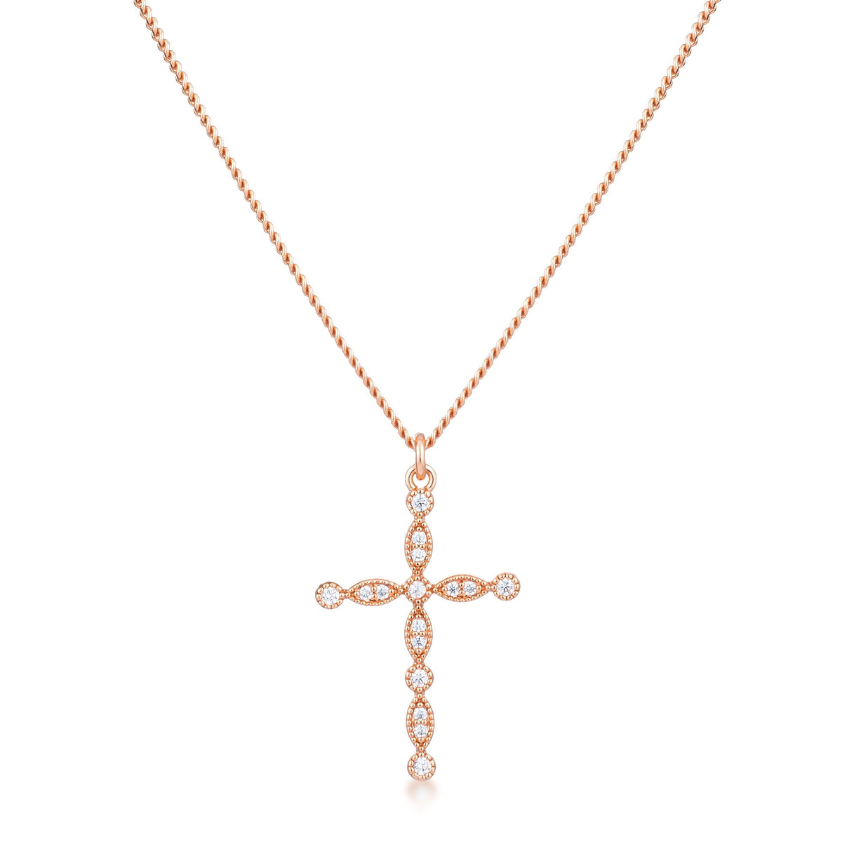 Delicate Vintage Rose Gold Plated Clear CZ Cross Pendant - LinkagejewelrydesignLinkagejewelrydesign