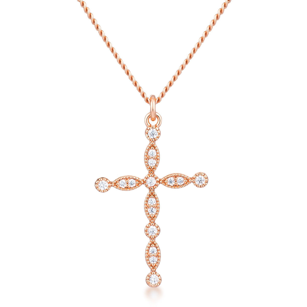 Delicate Vintage Rose Gold Plated Clear CZ Cross Pendant - LinkagejewelrydesignLinkagejewelrydesign