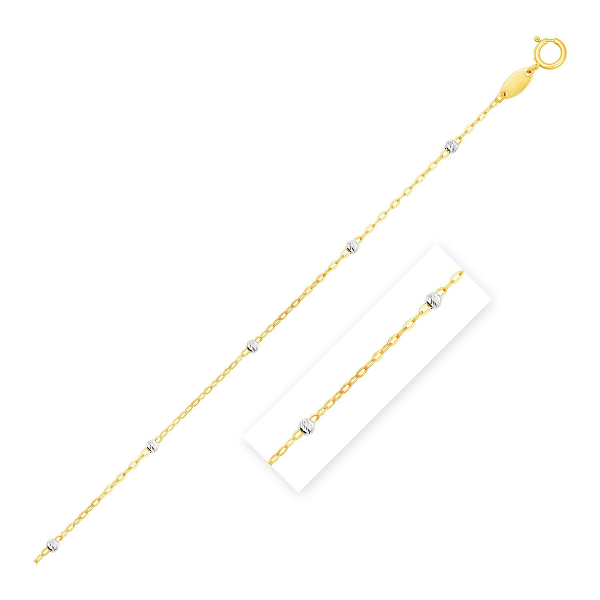 Diamond Cut Bead Links Pendant Chain in 14k Two Tone Gold (3.5mm) - LinkagejewelrydesignLinkagejewelrydesign
