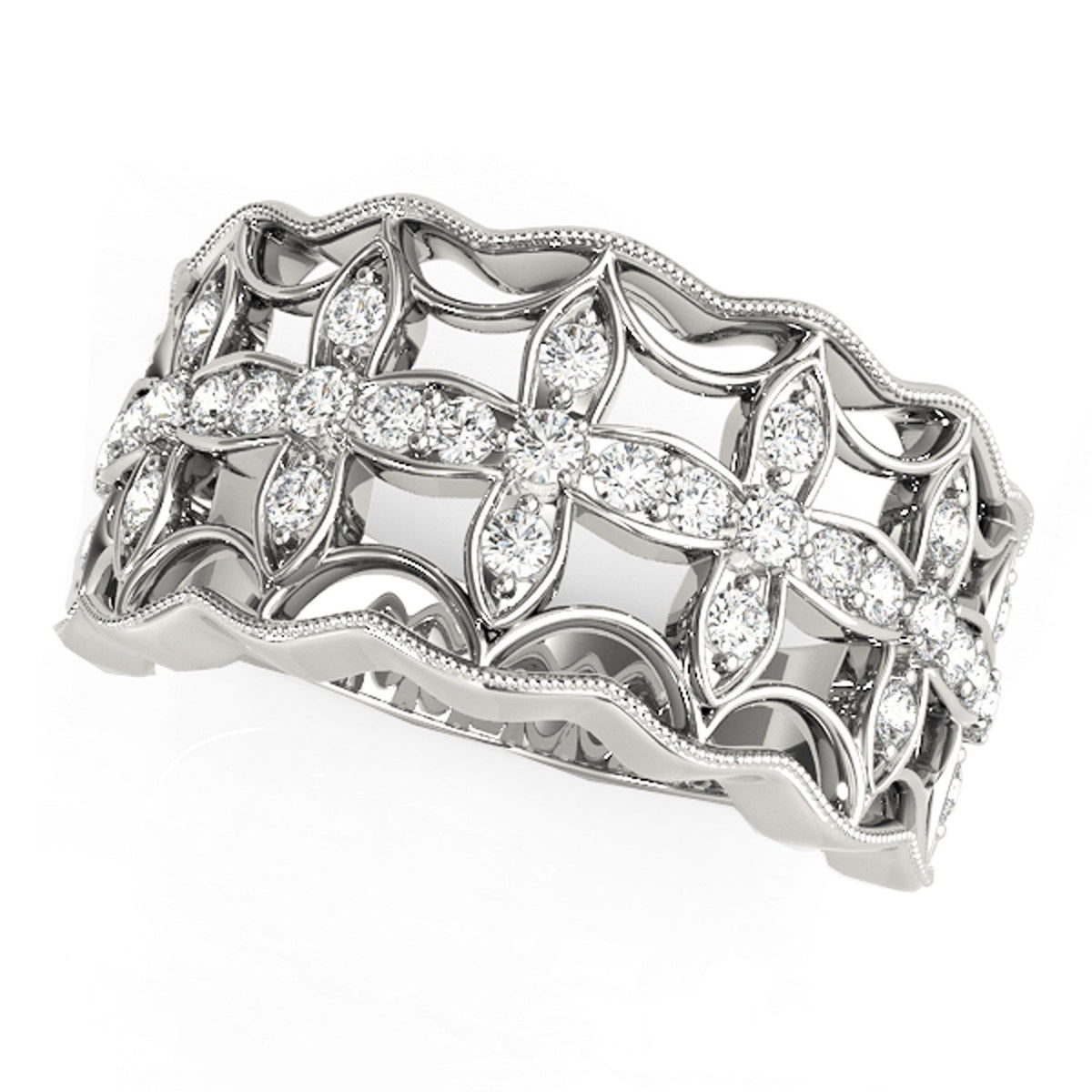 Diamond Studded Four Leaf Clover Motif Ring in 14k White Gold (1/4 cttw) - LinkagejewelrydesignLinkagejewelrydesign