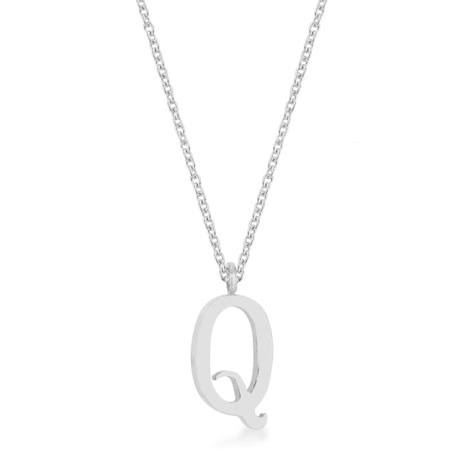 Elaina Rhodium Stainless Steel Q Initial Necklace - LinkagejewelrydesignLinkagejewelrydesign