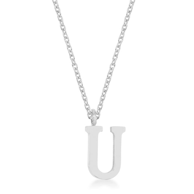 Elaina Rhodium Stainless Steel U Initial Necklace - LinkagejewelrydesignLinkagejewelrydesign