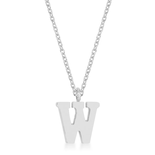 Elaina Rhodium Stainless Steel W Initial Necklace - LinkagejewelrydesignLinkagejewelrydesign