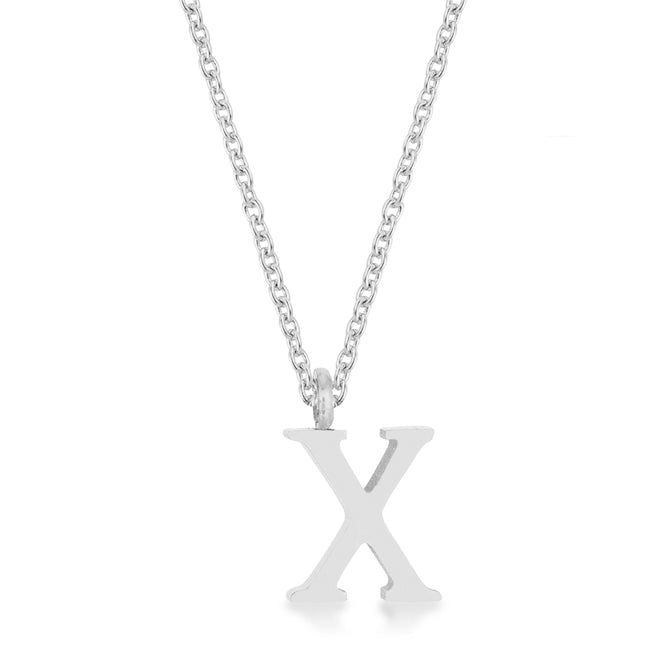 Elaina Rhodium Stainless Steel X Initial Necklace - LinkagejewelrydesignLinkagejewelrydesign