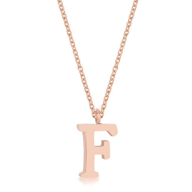 Elaina Rose Gold Stainless Steel F Initial Necklace - LinkagejewelrydesignLinkagejewelrydesign