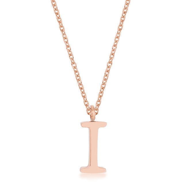 Elaina Rose Gold Stainless Steel I Initial Necklace - LinkagejewelrydesignLinkagejewelrydesign
