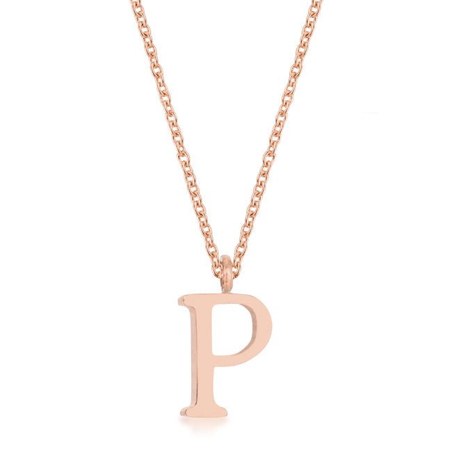 Elaina Rose Gold Stainless Steel P Initial Necklace - LinkagejewelrydesignLinkagejewelrydesign