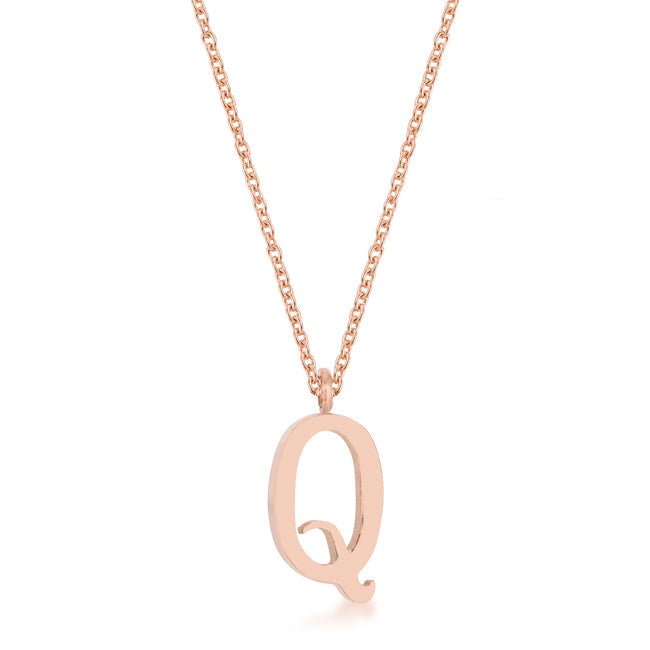 Elaina Rose Gold Stainless Steel Q Initial Necklace - LinkagejewelrydesignLinkagejewelrydesign