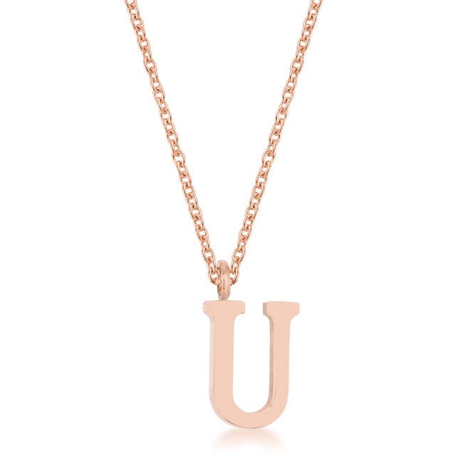Elaina Rose Gold Stainless Steel U Initial Necklace - LinkagejewelrydesignLinkagejewelrydesign