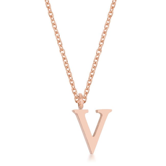 Elaina Rose Gold Stainless Steel V Initial Necklace - LinkagejewelrydesignLinkagejewelrydesign