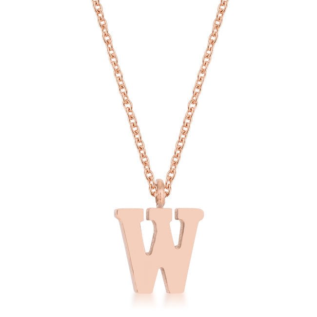 Elaina Rose Gold Stainless Steel W Initial Necklace - LinkagejewelrydesignLinkagejewelrydesign