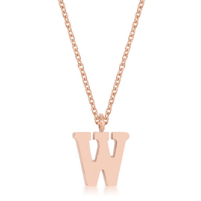 Elaina Rose Gold Stainless Steel W Initial Necklace - LinkagejewelrydesignLinkagejewelrydesign
