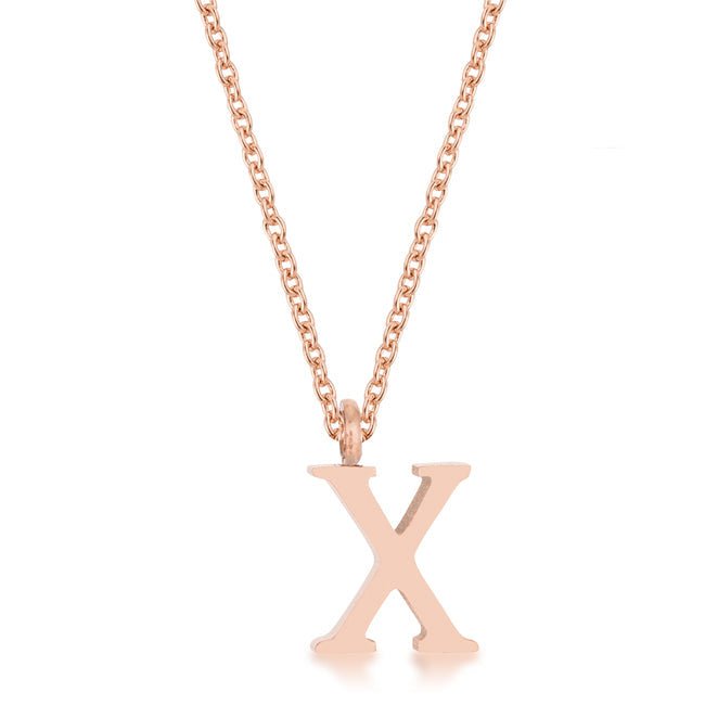 Elaina Rose Gold Stainless Steel X Initial Necklace - LinkagejewelrydesignLinkagejewelrydesign