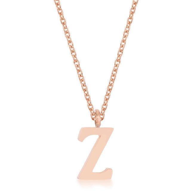 Elaina Rose Gold Stainless Steel Z Initial Necklace - LinkagejewelrydesignLinkagejewelrydesign
