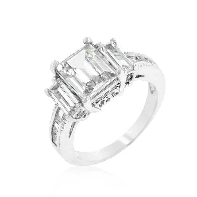 Emerald Cut Triplet Engagement Ring - LinkagejewelrydesignLinkagejewelrydesign