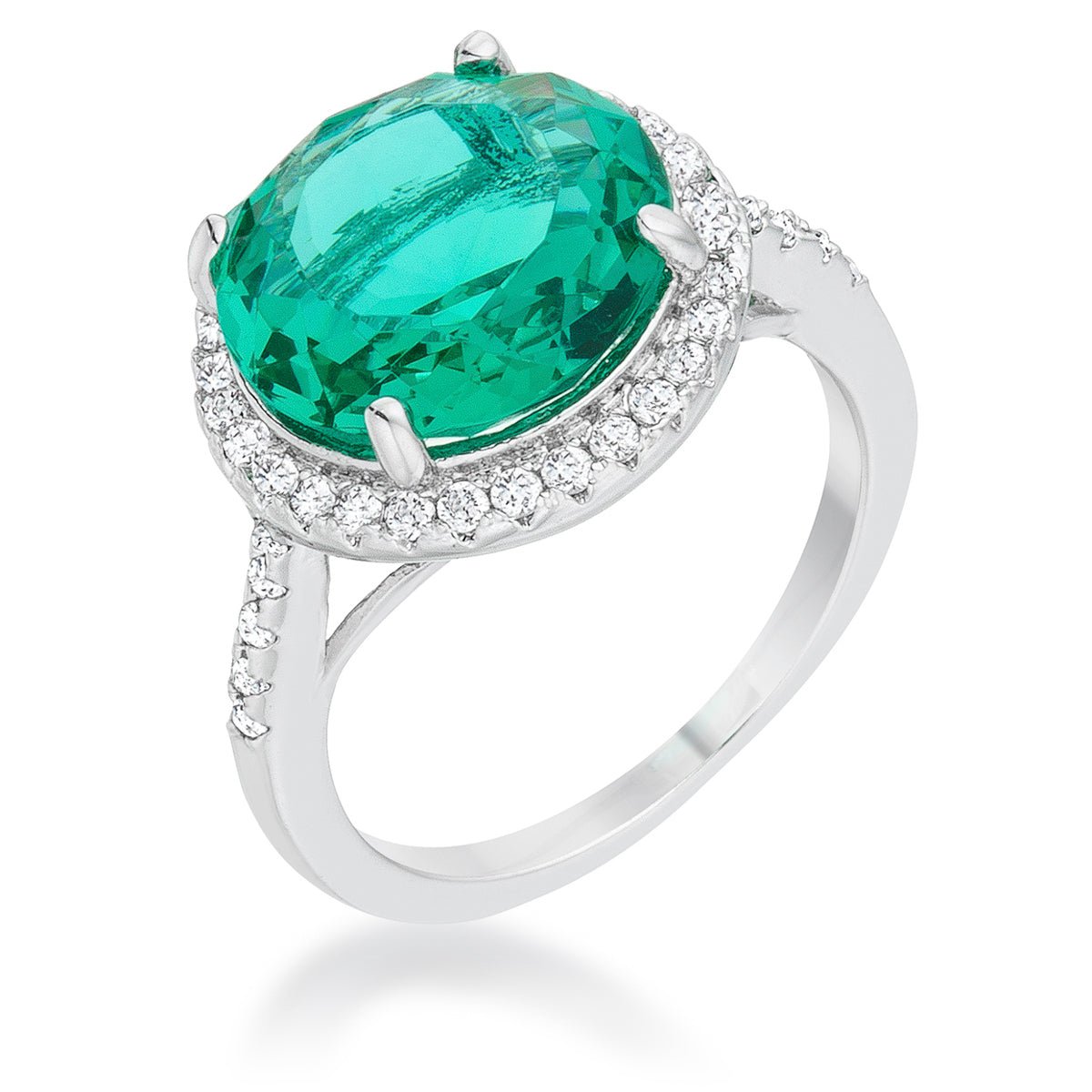 Emie 7.3ct Blue Green CZ Rhodium Classic Ring, &lt;b&gt;Size 5&lt;/b&gt; - LinkagejewelrydesignLinkagejewelrydesign