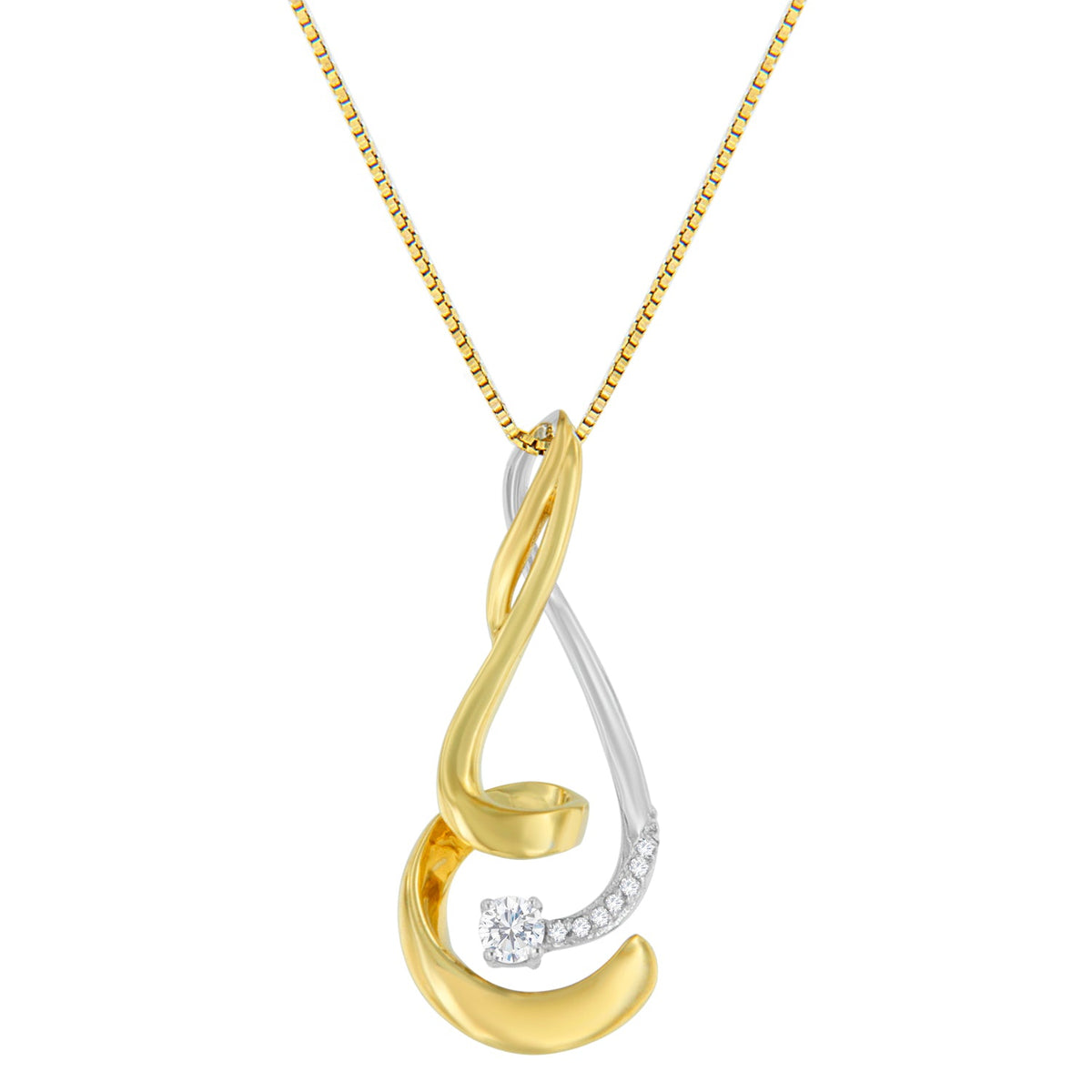 Espira 10K Two-Tone Gold 1/10 cttw Round Cut Diamond Swirl Pendant Necklace (I-J, I2-I3) - LinkagejewelrydesignLinkagejewelrydesign