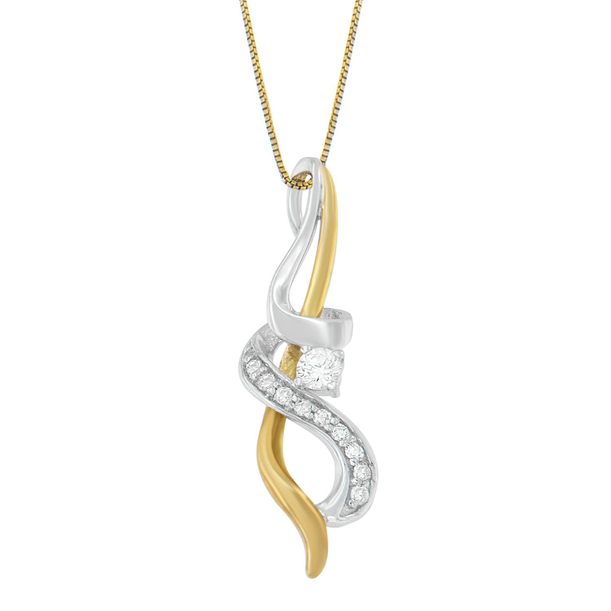 Espira 10K Two-tone Gold 1/5 cttw Diamond Intertwined Swirl Pendant Necklace (J-K, I1-I2) - LinkagejewelrydesignLinkagejewelrydesign