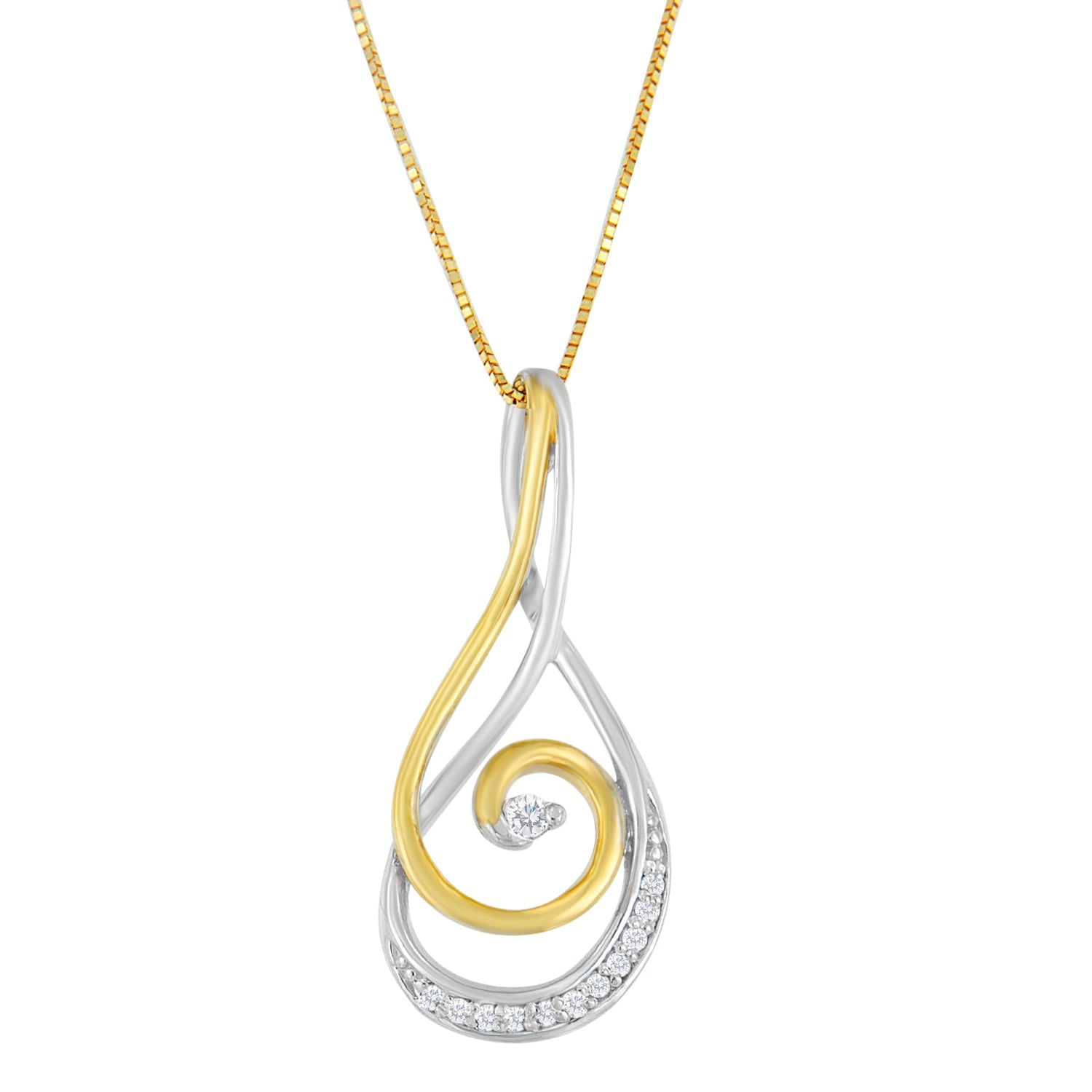 Espira 10K Two-Tone Gold Round Cut Diamond Sparkling Spiral Pendant Necklace (1/6 cttw, J-K Color, I2-I3 Clarity) - LinkagejewelrydesignLinkagejewelrydesign