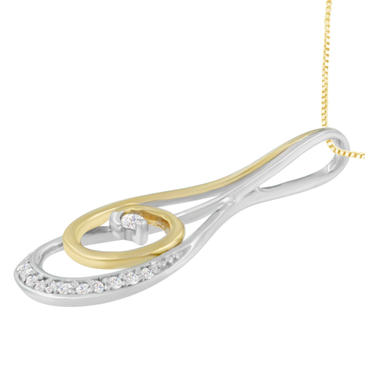 Espira 10K Two-Tone Gold Round Cut Diamond Sparkling Spiral Pendant Necklace (1/6 cttw, J-K Color, I2-I3 Clarity) - LinkagejewelrydesignLinkagejewelrydesign