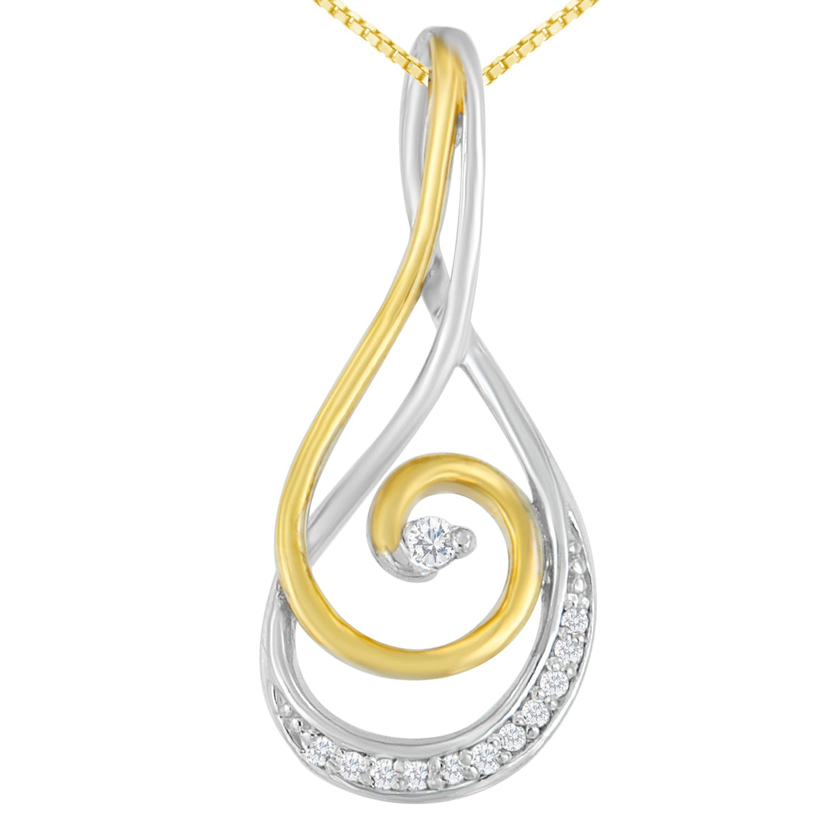 Espira 10K Two-Tone Gold Round Cut Diamond Sparkling Spiral Pendant Necklace (1/6 cttw, J-K Color, I2-I3 Clarity) - LinkagejewelrydesignLinkagejewelrydesign