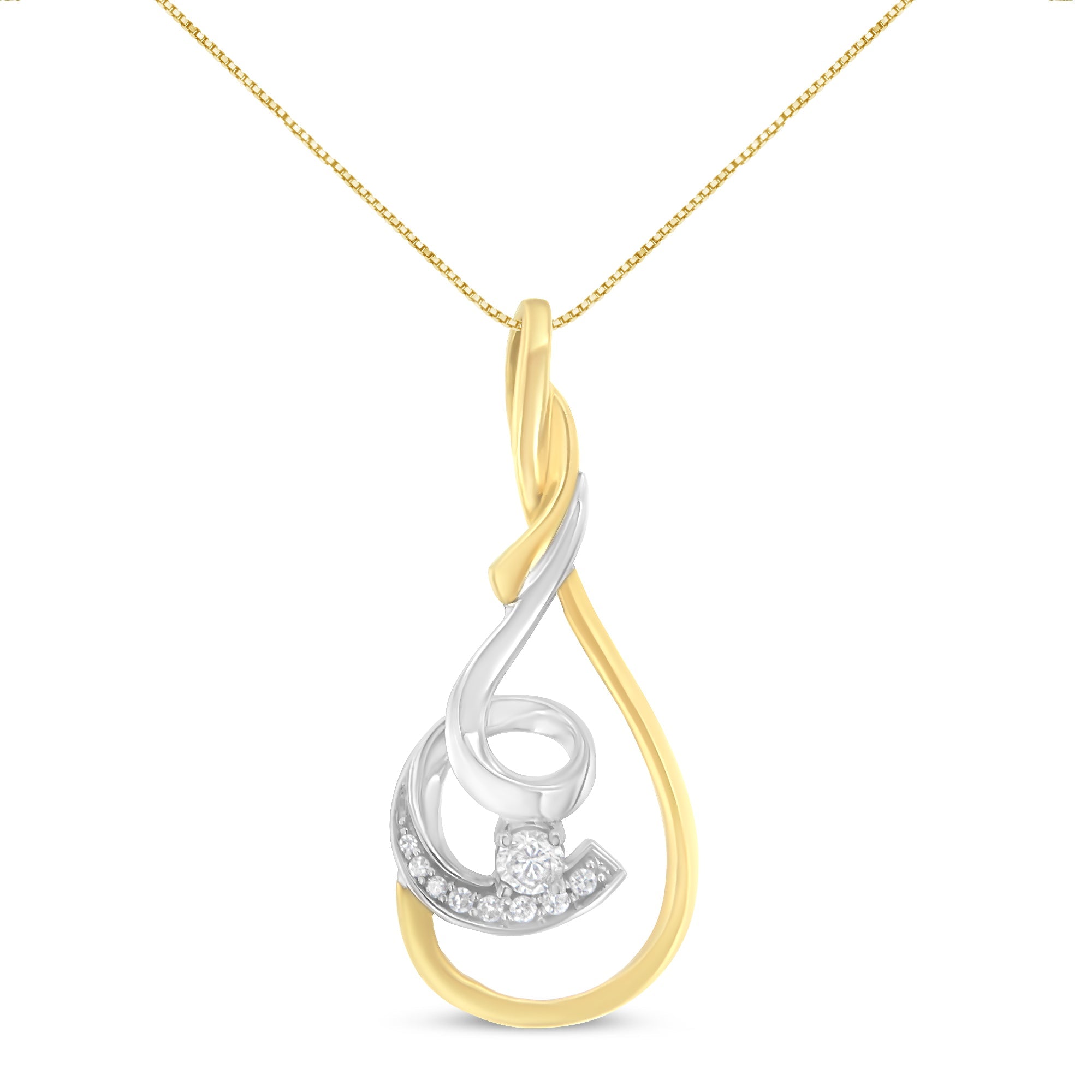 Espira 10K Two-Tone Yellow & White 1/6 Cttw Brilliant-Cut Diamond Layered Spiral 18" Pendant Necklace (H-I Color, I2-I3 Clarity) - LinkagejewelrydesignLinkagejewelrydesign