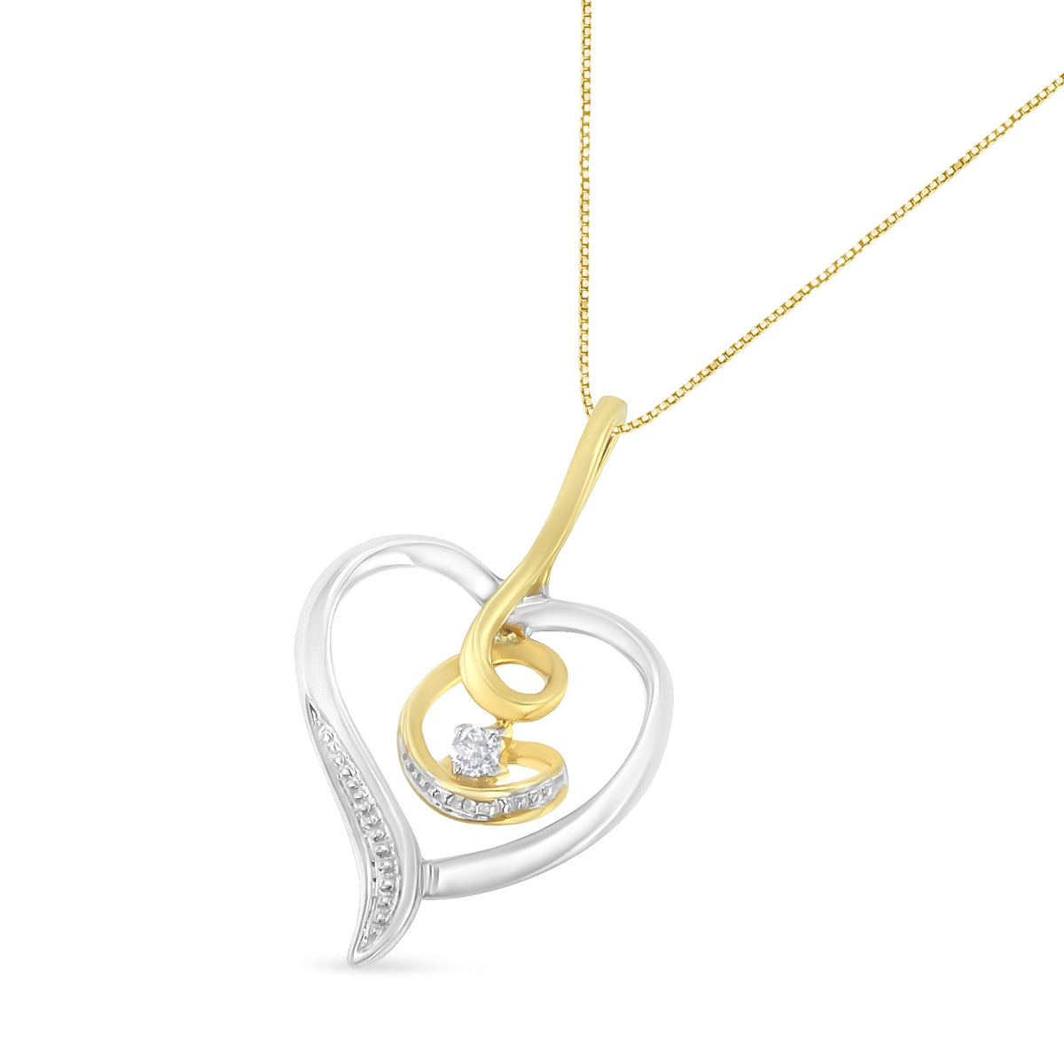 Espira 10K Two-Tone Yellow &amp; White Gold .03 Cttw Diamond-Accented Round-Cut Diamond Swirl Open Heart 18&quot; Pendant Necklace (I-J Color, I2-I3 Clarity) - LinkagejewelrydesignLinkagejewelrydesign