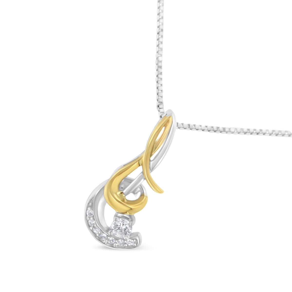 Espira 10K Two-Tone Yellow &amp; White Gold 1/10 Cttw Round Brilliant-Cut Diamond Spiral 18&quot; Pendant Necklace (J-K Color, I2-I3 Clarity) - LinkagejewelrydesignLinkagejewelrydesign