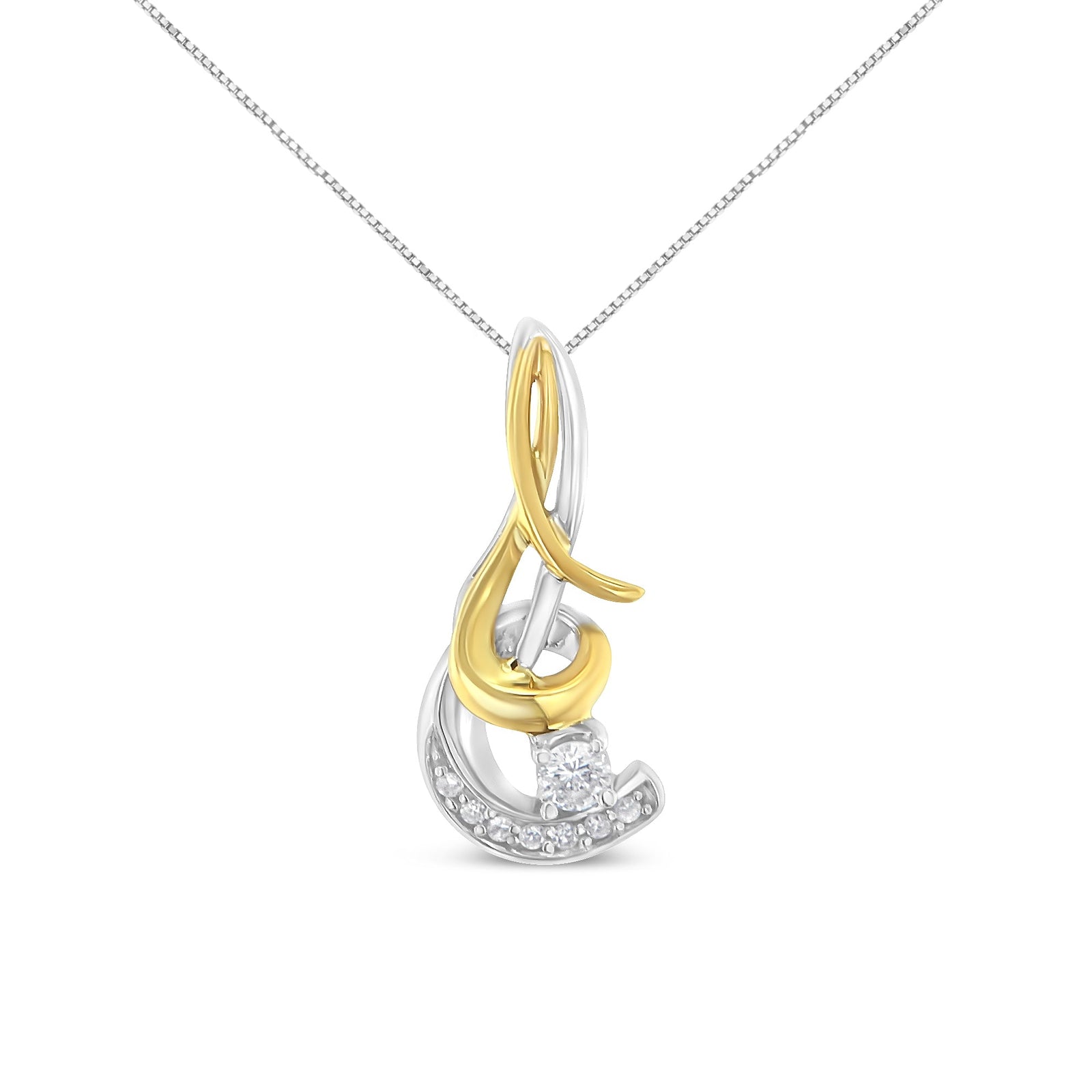 Espira 10K Two-Tone Yellow & White Gold 1/10 Cttw Round Brilliant-Cut Diamond Spiral 18" Pendant Necklace (J-K Color, I2-I3 Clarity) - LinkagejewelrydesignLinkagejewelrydesign