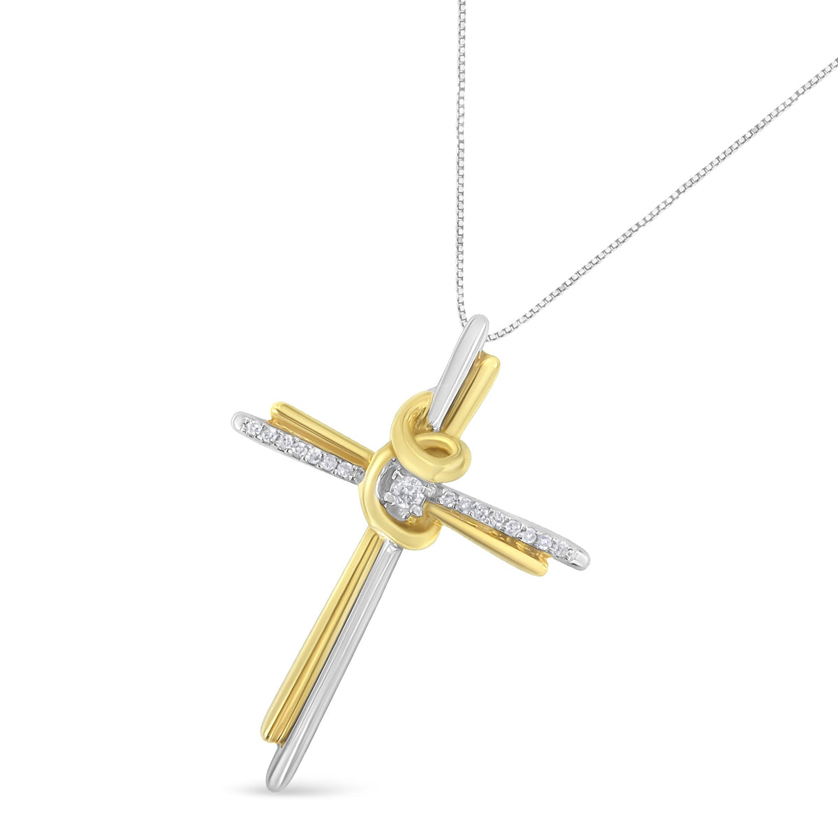 Espira 10K Two-Tone Yellow &amp; White Gold Diamond-Accented Cross 18&quot; Pendant Necklace (J-K Color, I2-I3 Clarity) - LinkagejewelrydesignLinkagejewelrydesign