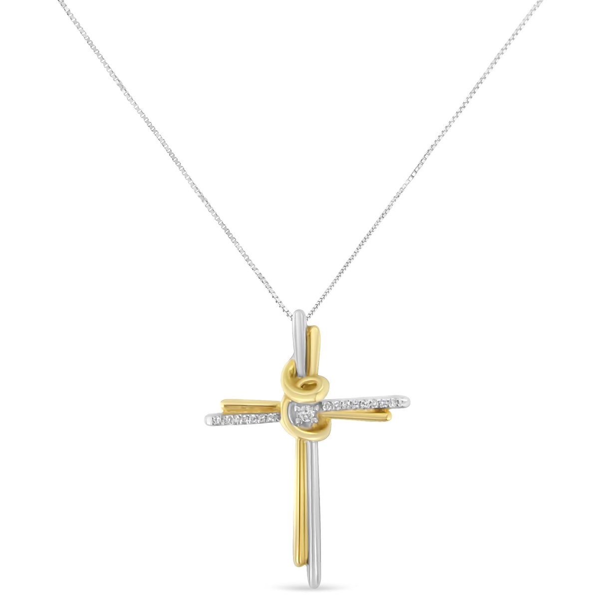 Espira 10K Two-Tone Yellow &amp; White Gold Diamond-Accented Cross 18&quot; Pendant Necklace (J-K Color, I2-I3 Clarity) - LinkagejewelrydesignLinkagejewelrydesign