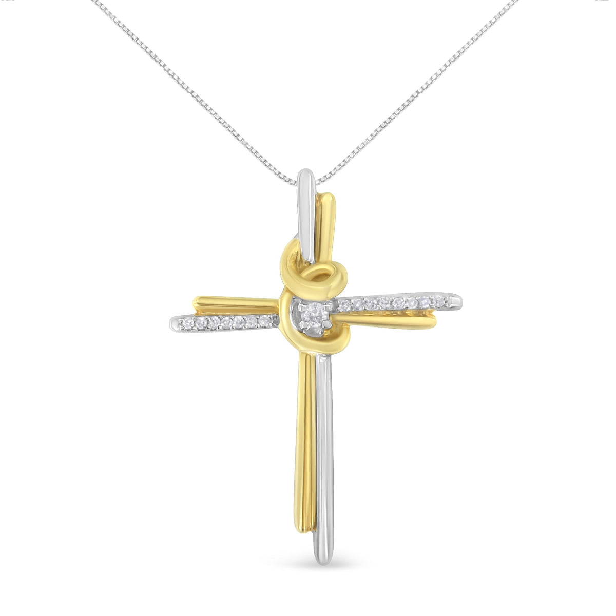 Espira 10K Two-Tone Yellow &amp; White Gold Diamond-Accented Cross 18&quot; Pendant Necklace (J-K Color, I2-I3 Clarity) - LinkagejewelrydesignLinkagejewelrydesign