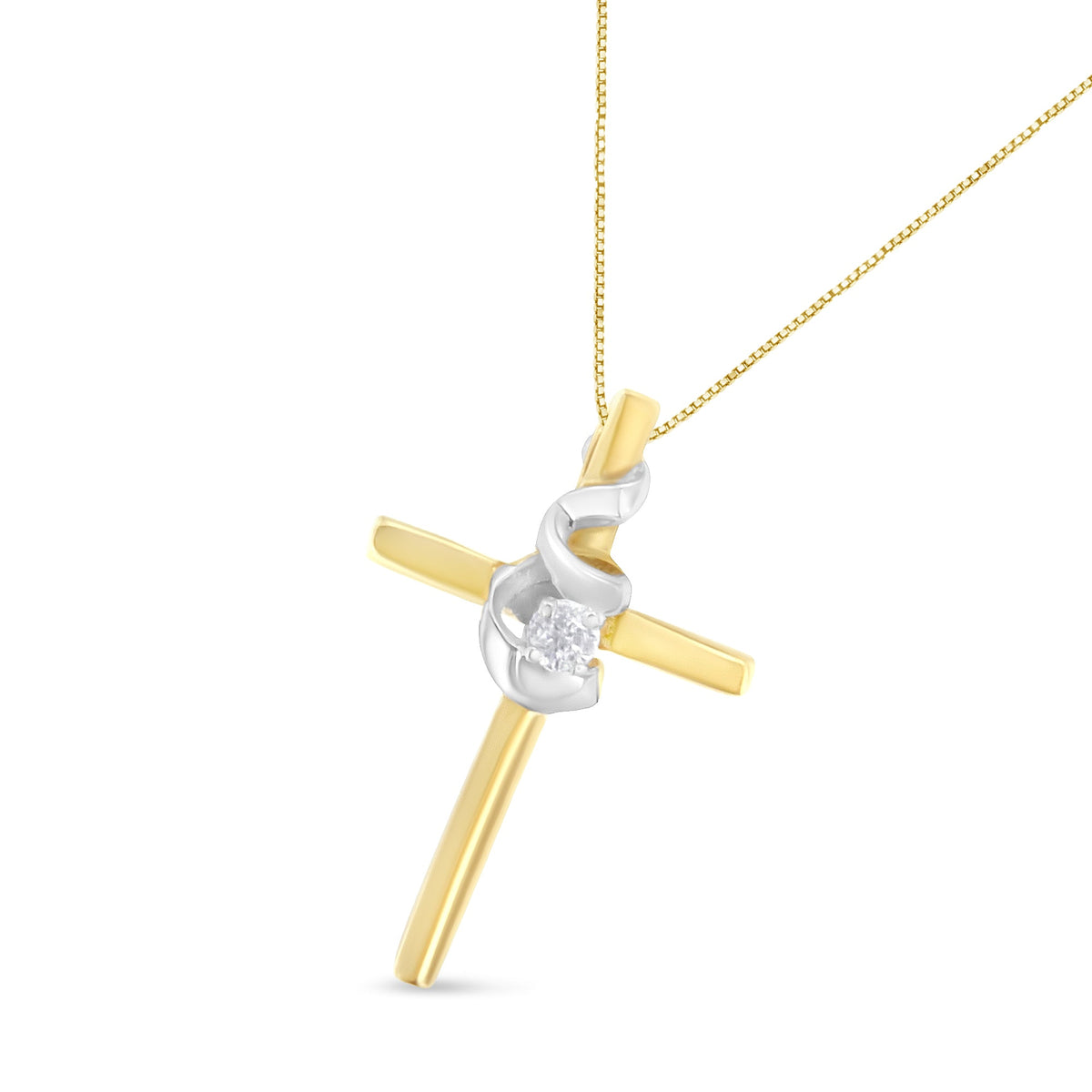 Espira 10K Two-Tone Yellow &amp; White Gold Diamond-Accented Spiral &amp; Cross 18&quot; Pendant Necklace (J-K Color, I2-I3 Clarity) - LinkagejewelrydesignLinkagejewelrydesign