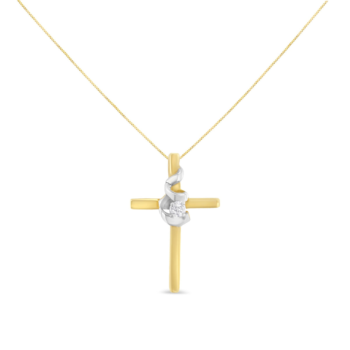 Espira 10K Two-Tone Yellow &amp; White Gold Diamond-Accented Spiral &amp; Cross 18&quot; Pendant Necklace (J-K Color, I2-I3 Clarity) - LinkagejewelrydesignLinkagejewelrydesign