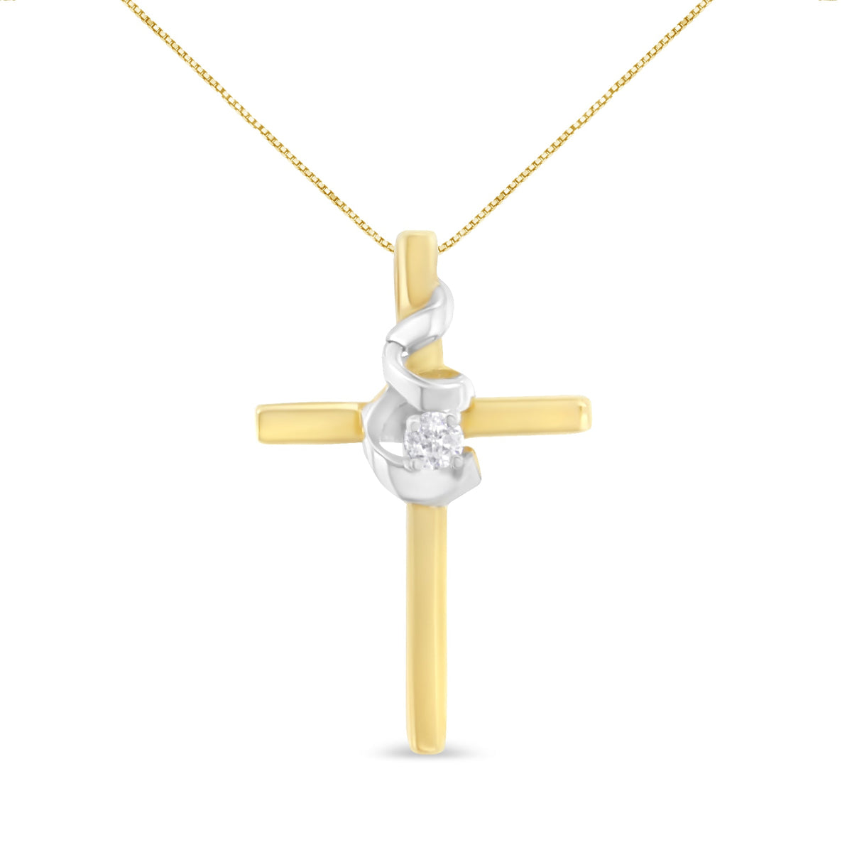 Espira 10K Two-Tone Yellow &amp; White Gold Diamond-Accented Spiral &amp; Cross 18&quot; Pendant Necklace (J-K Color, I2-I3 Clarity) - LinkagejewelrydesignLinkagejewelrydesign