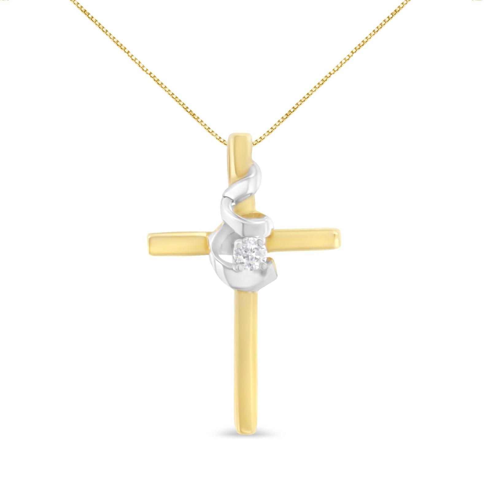 Espira 10K Two-Tone Yellow & White Gold Diamond-Accented Spiral & Cross 18" Pendant Necklace (J-K Color, I2-I3 Clarity) - LinkagejewelrydesignLinkagejewelrydesign